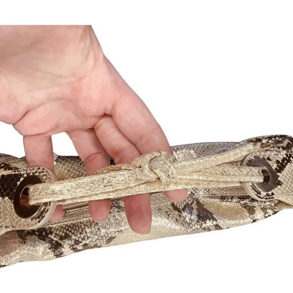 Donald J Pliner Couture Metallic Gold Snakeskin Baguette Shoulder Handbag - Picture 6 of 12